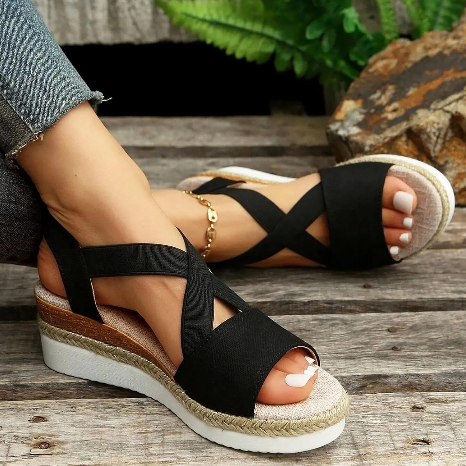 Women's Sandals Dressy Platform Espadrilles Open Toe Wedges Sandals Ankle Strap Slip On Orthopedic Sandals