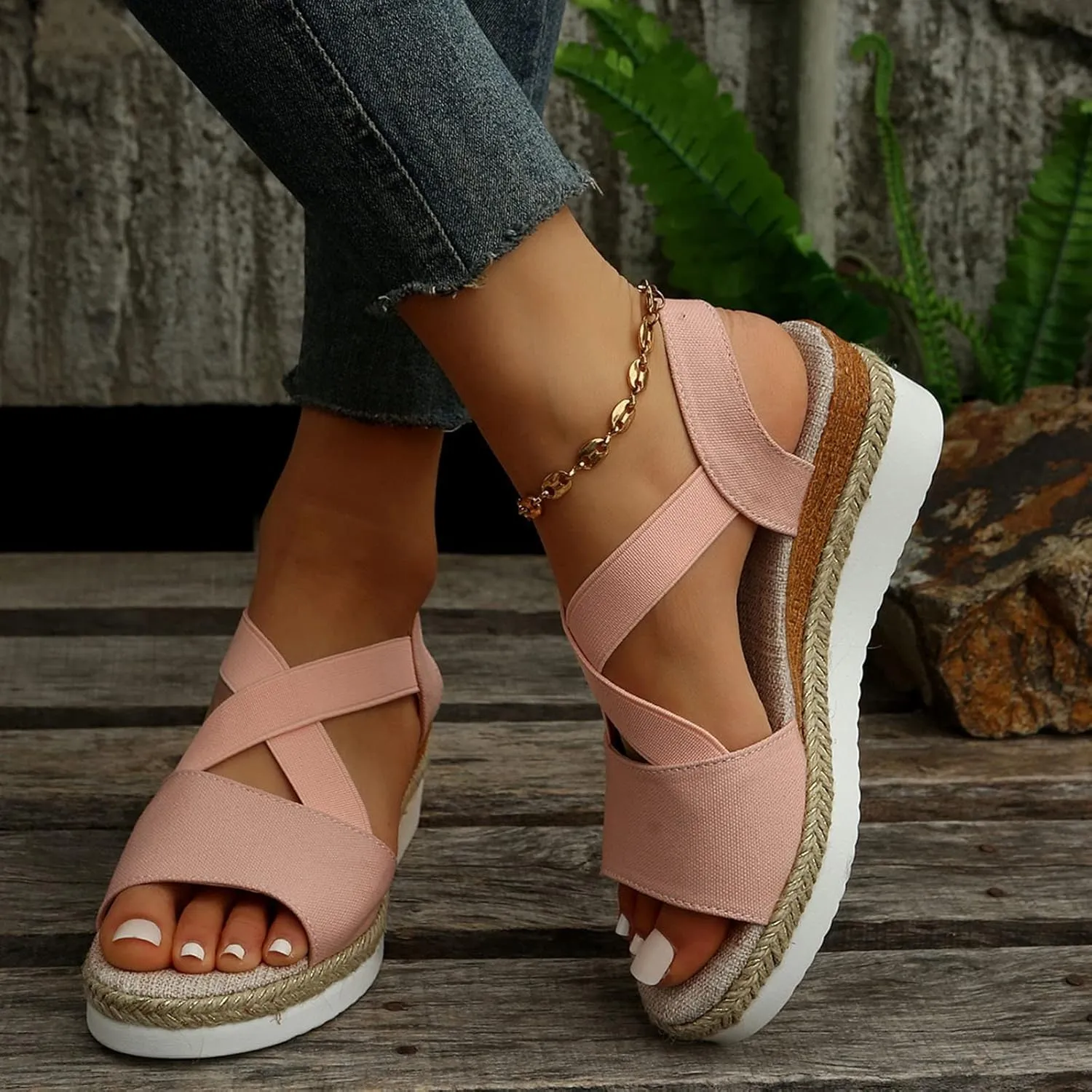 Women's Sandals Dressy Platform Espadrilles Open Toe Wedges Sandals Ankle Strap Slip On Orthopedic Sandals