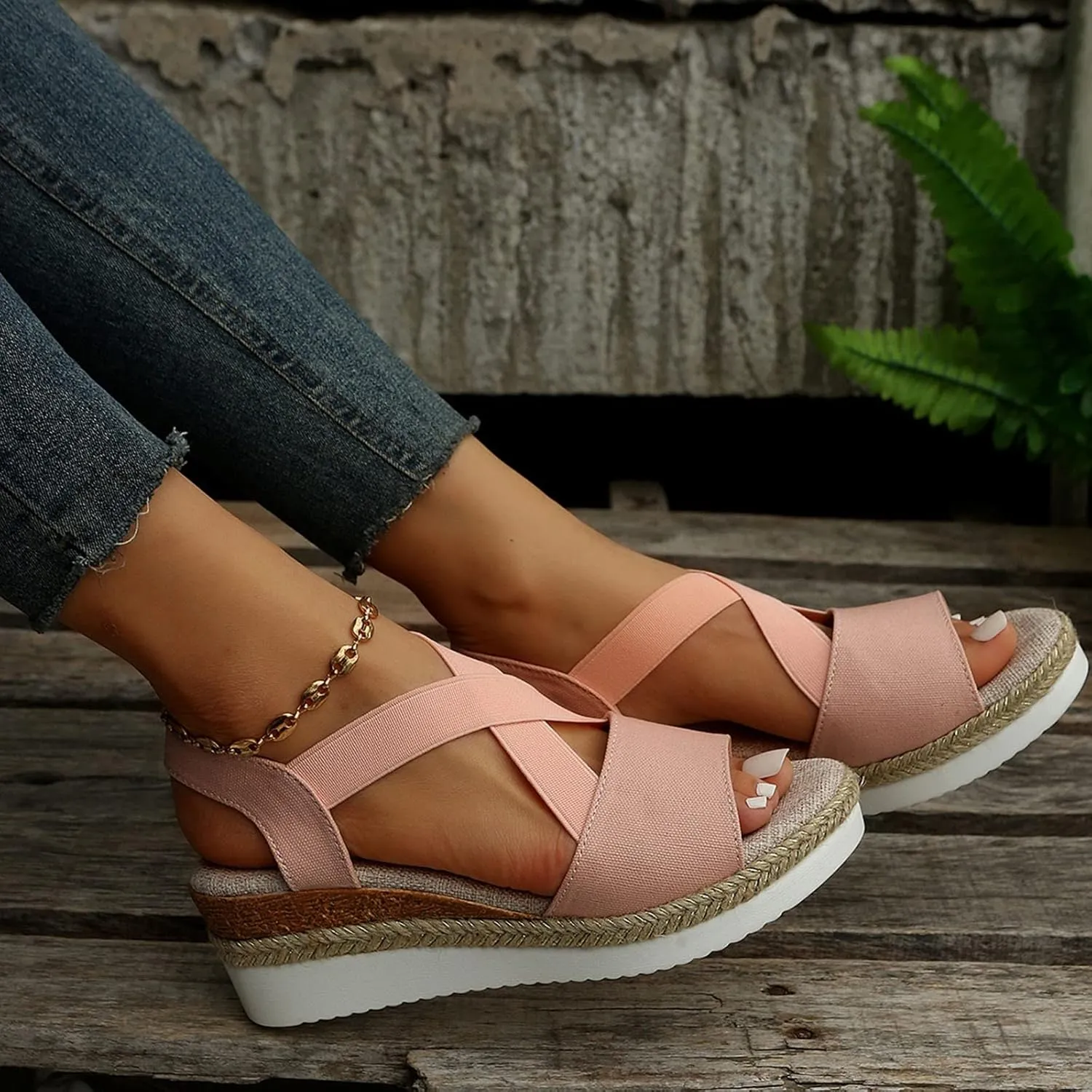 Women's Sandals Dressy Platform Espadrilles Open Toe Wedges Sandals Ankle Strap Slip On Orthopedic Sandals