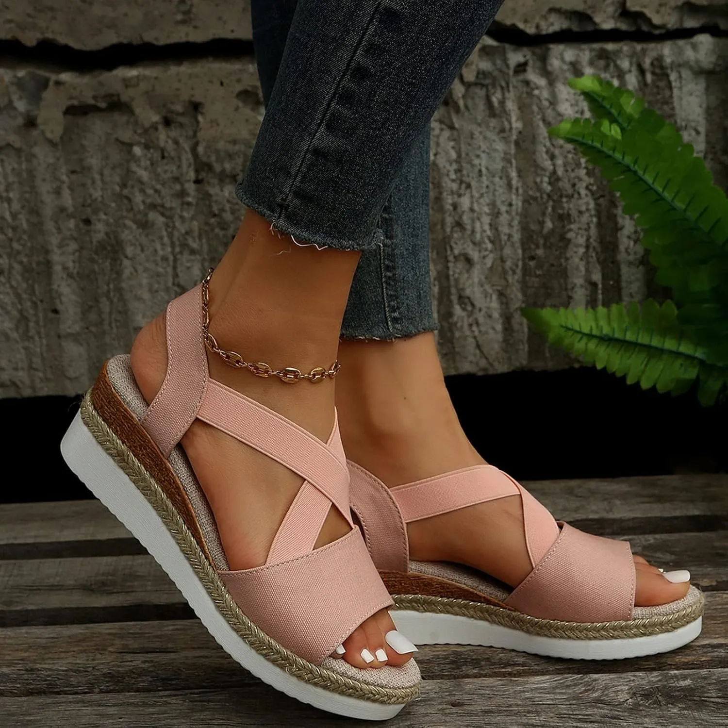 Women's Sandals Dressy Platform Espadrilles Open Toe Wedges Sandals Ankle Strap Slip On Orthopedic Sandals