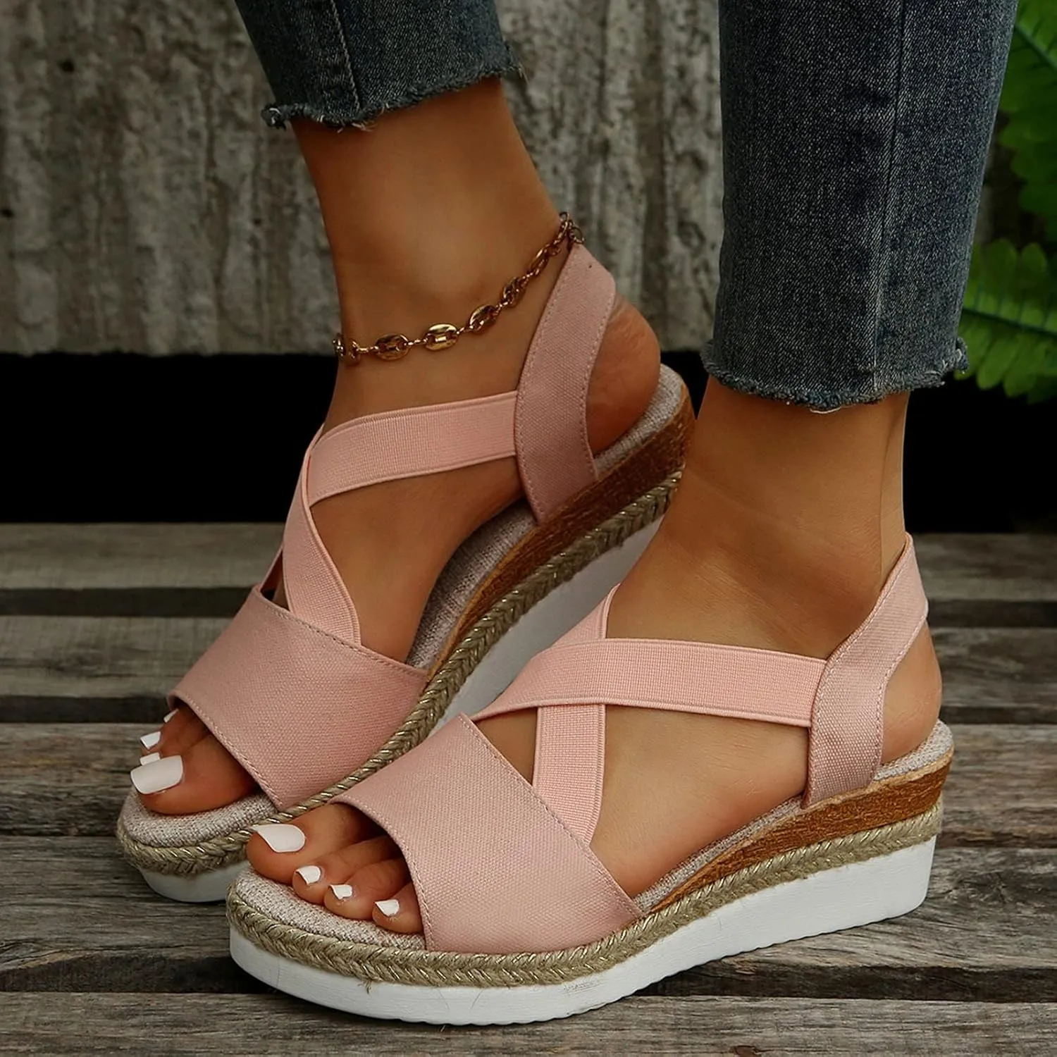 Women's Sandals Dressy Platform Espadrilles Open Toe Wedges Sandals Ankle Strap Slip On Orthopedic Sandals
