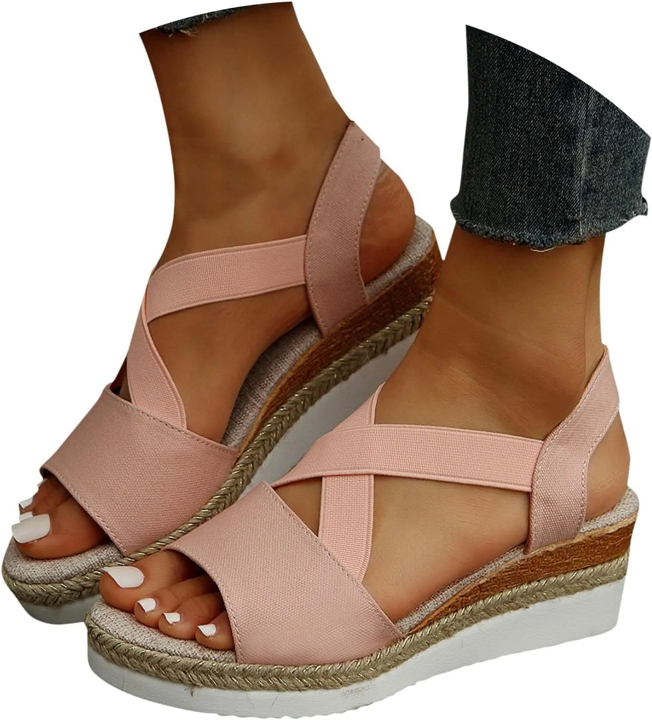 Women's Sandals Dressy Platform Espadrilles Open Toe Wedges Sandals Ankle Strap Slip On Orthopedic Sandals