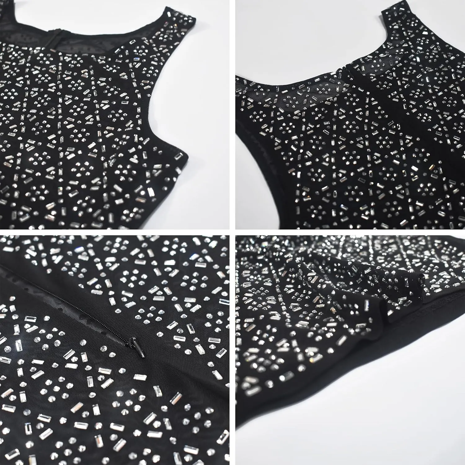 Women's Sexy Rhinestone Sheer Mesh See Through Bodycon Dress Birthday Party Club Night Outfits
