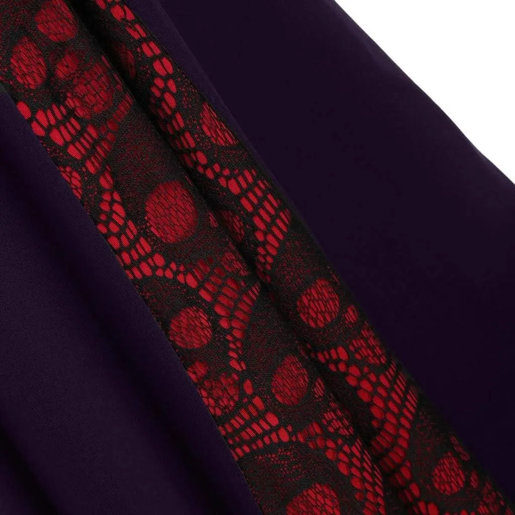 Women's Vintage Gothic Court Lace Stitching Wrap Skirt - Retro Gothic Pleated Asymmetric High Low Lace Ruffle Skirt