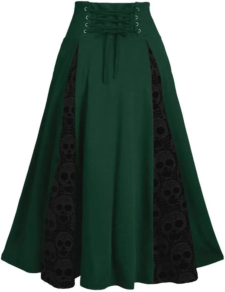 Women's Vintage Gothic Court Lace Stitching Wrap Skirt - Retro Gothic Pleated Asymmetric High Low Lace Ruffle Skirt