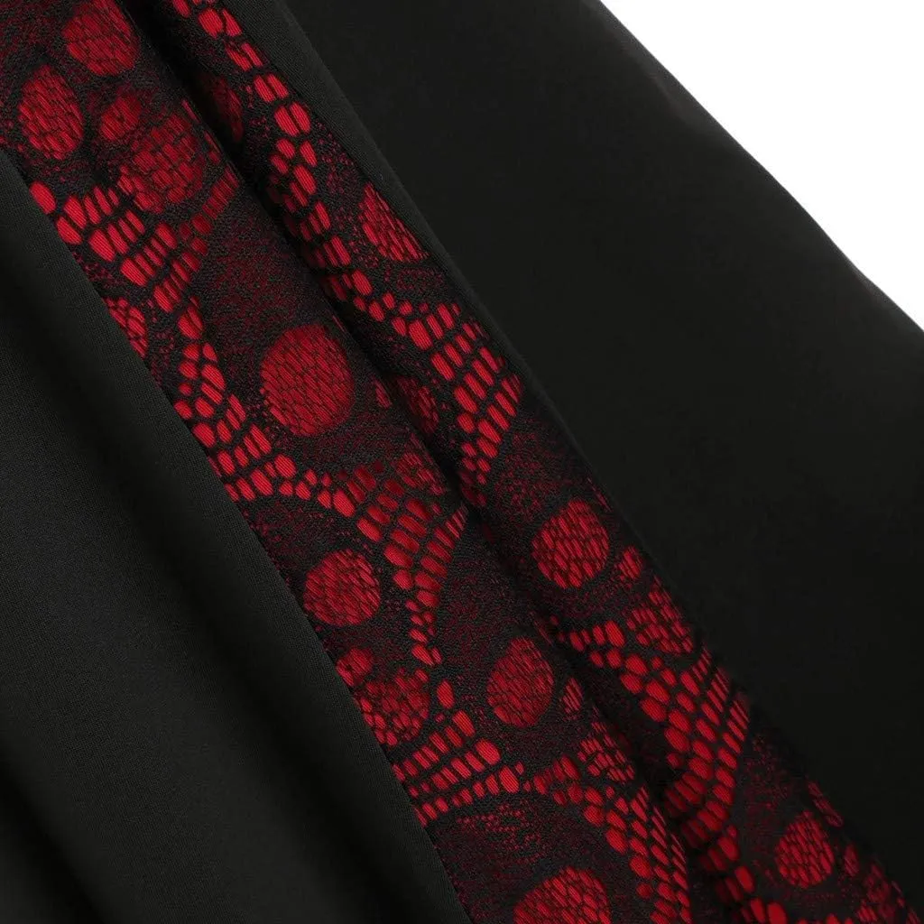 Women's Vintage Gothic Court Lace Stitching Wrap Skirt - Retro Gothic Pleated Asymmetric High Low Lace Ruffle Skirt