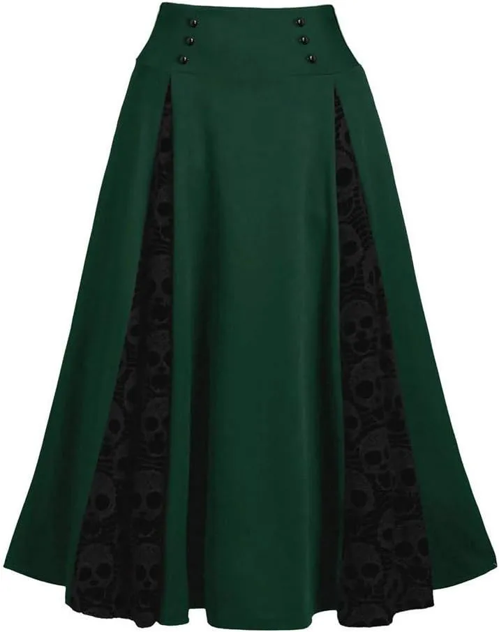 Women's Vintage Gothic Court Lace Stitching Wrap Skirt - Retro Gothic Pleated Asymmetric High Low Lace Ruffle Skirt