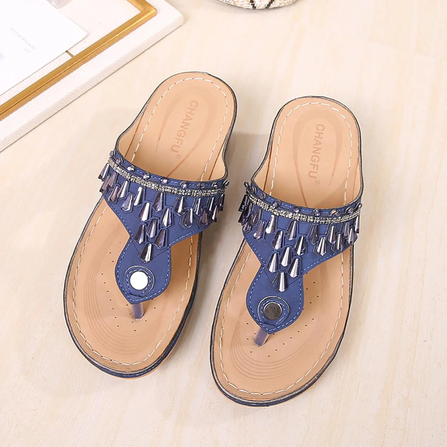Womens Wedge Sandals Dressy Summer Comfortable Flip Flops with Arch Support Flower Hollow Thong Clip Toe Platform Sandals Shoes Lightweight Rhinestone Cushion Ladies Beach Shoes Slipper 2025