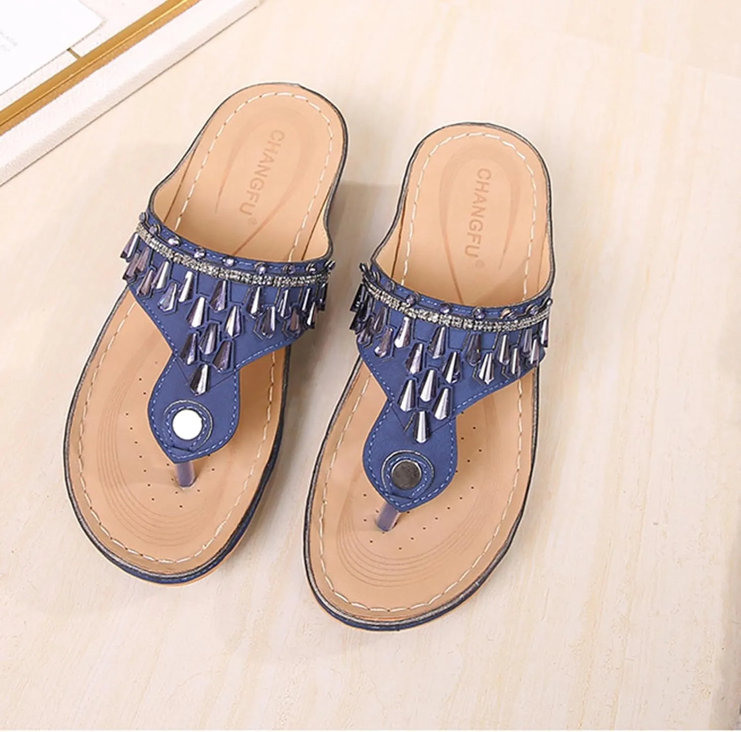 Womens Wedge Sandals Dressy Summer Comfortable Flip Flops with Arch Support Flower Hollow Thong Clip Toe Platform Sandals Shoes Lightweight Rhinestone Cushion Ladies Beach Shoes Slipper 2025