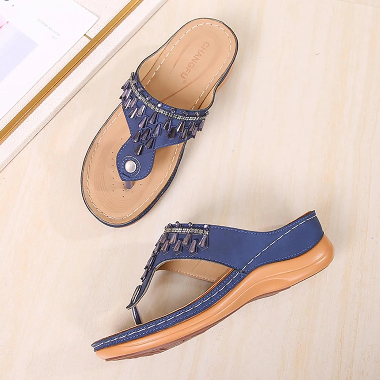 Womens Wedge Sandals Dressy Summer Comfortable Flip Flops with Arch Support Flower Hollow Thong Clip Toe Platform Sandals Shoes Lightweight Rhinestone Cushion Ladies Beach Shoes Slipper 2025