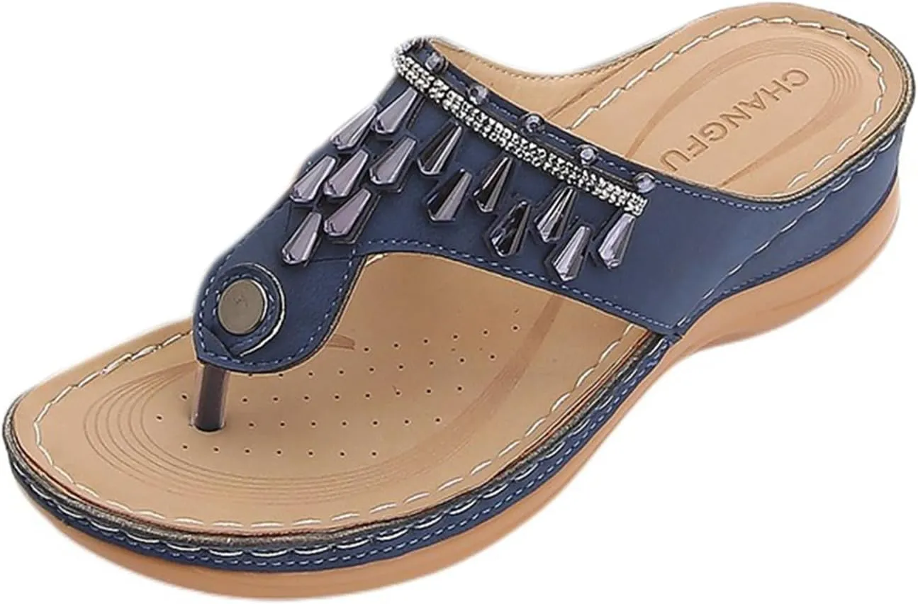 Womens Wedge Sandals Dressy Summer Comfortable Flip Flops with Arch Support Flower Hollow Thong Clip Toe Platform Sandals Shoes Lightweight Rhinestone Cushion Ladies Beach Shoes Slipper 2025