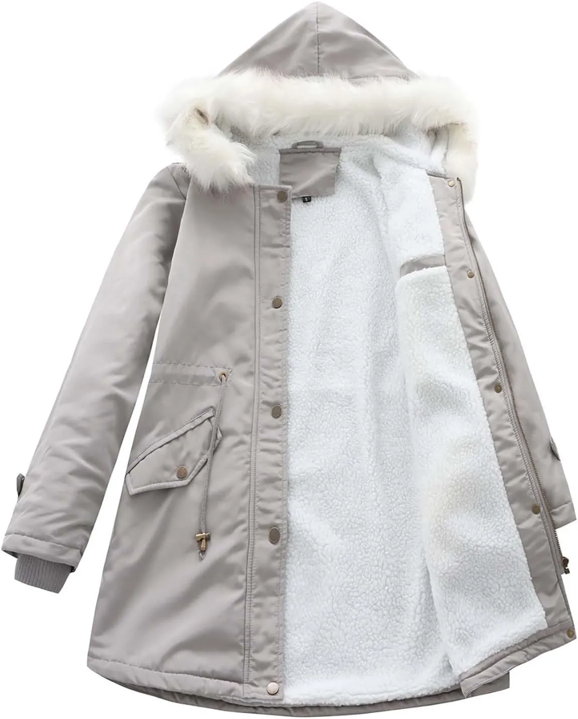 Womens Winter Coats Fleece Wram Lined Parka Thicken Waterproof Trench Long Puffer Jacket Down Coat Faux Fur Hooded