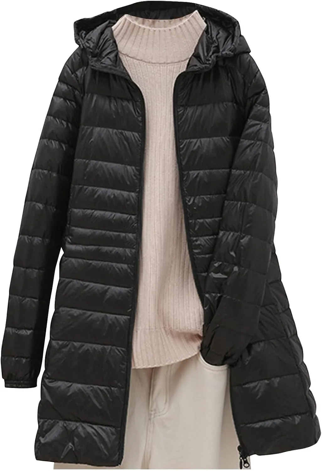 Womens Winter Coats Lightweight Quilted Jackets Thicken Warm Puffer Jackets Long Down Coats Slim Fit Windproof Outwear