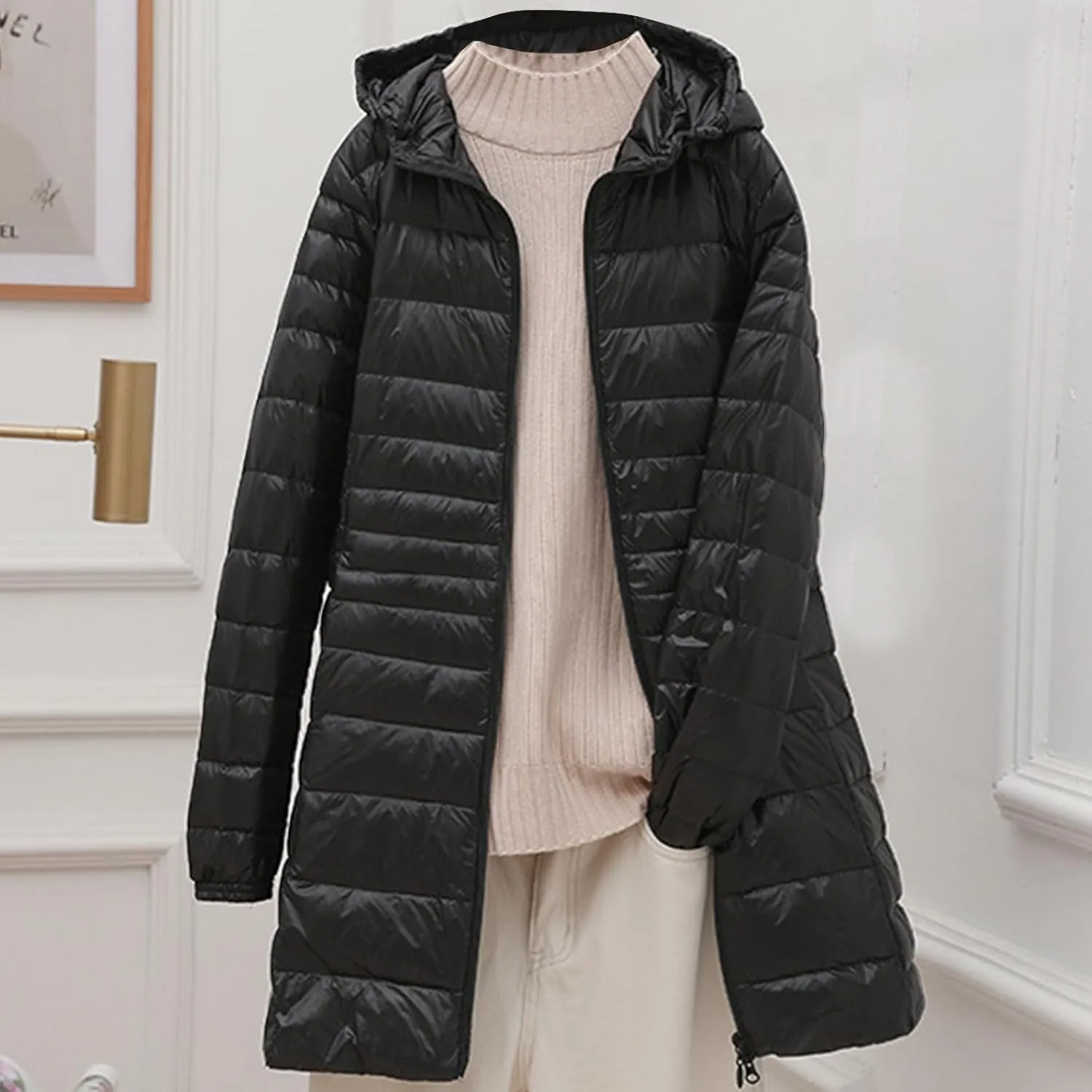 Womens Winter Coats Lightweight Quilted Jackets Thicken Warm Puffer Jackets Long Down Coats Slim Fit Windproof Outwear