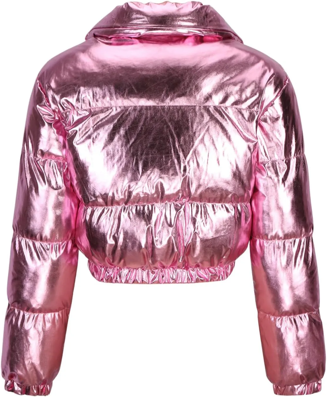 Women's Winter Coats Shiny Cropped Puffer Jackets Bubble Quilted Jackets Stand Collar Zip Up Padded Short Down Coats