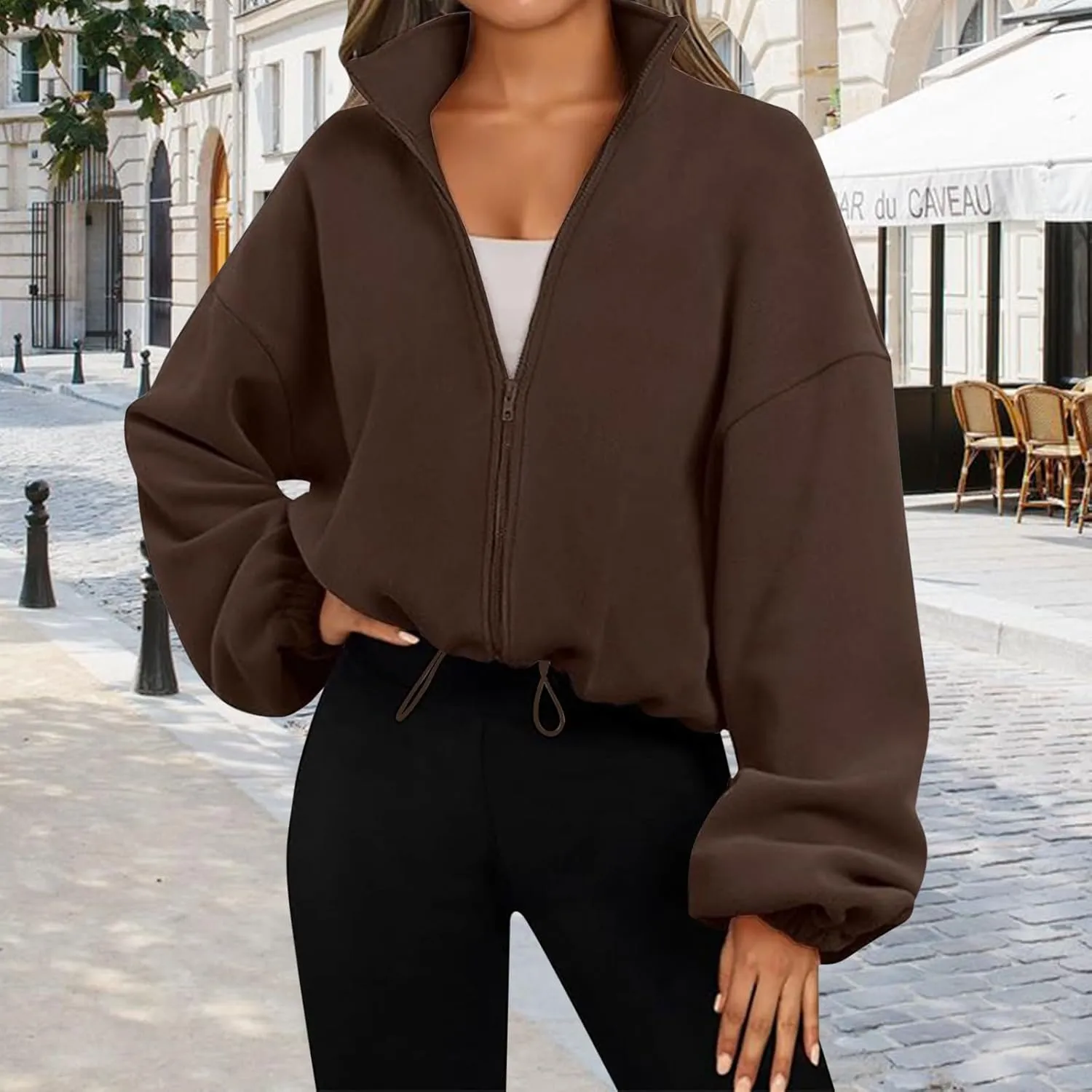 Womens Zip Up Hoodies Long Sleeve Crop Oversized Sweatshirts Sherpa Fall Outfits Fashion Clothes 2025