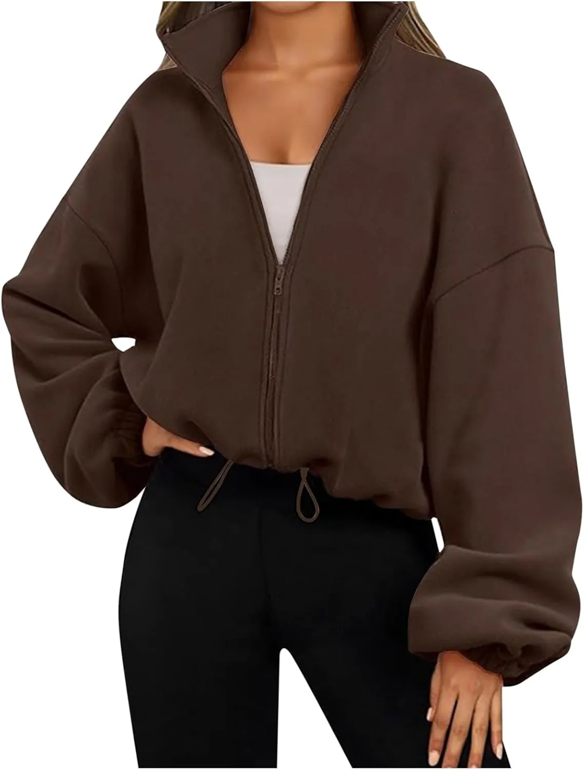 Womens Zip Up Hoodies Long Sleeve Crop Oversized Sweatshirts Sherpa Fall Outfits Fashion Clothes 2025