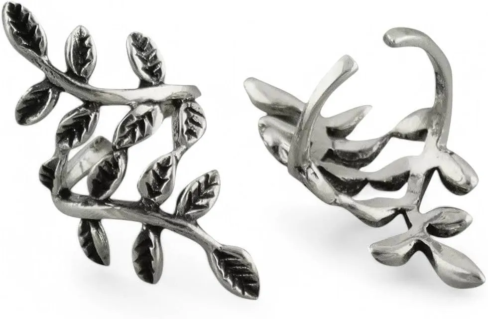Wrapped Vine Ear Cuff Earrings - 925 Sterling Silver - Mirrored Leaves Gift - Sterling Silver Earrings - Stylish Accessory