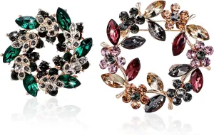 Wreath Brooch Pin for Women, Colorful Crystal Brooches Rhinestone Flower Brooches Pin Vintage Inspired Hollow Garland Brooch Clips Boutonniere Ideas Gift for Shawl Suit Dress