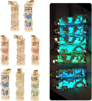 Ximimark 8pcs Dazzling Dragon Pillar Charms - Phoenix-Emblazoned Jade-Style Stone Pendants - Mesmerizing Glow-in-the-Dark Jewelry Set for Men & Women