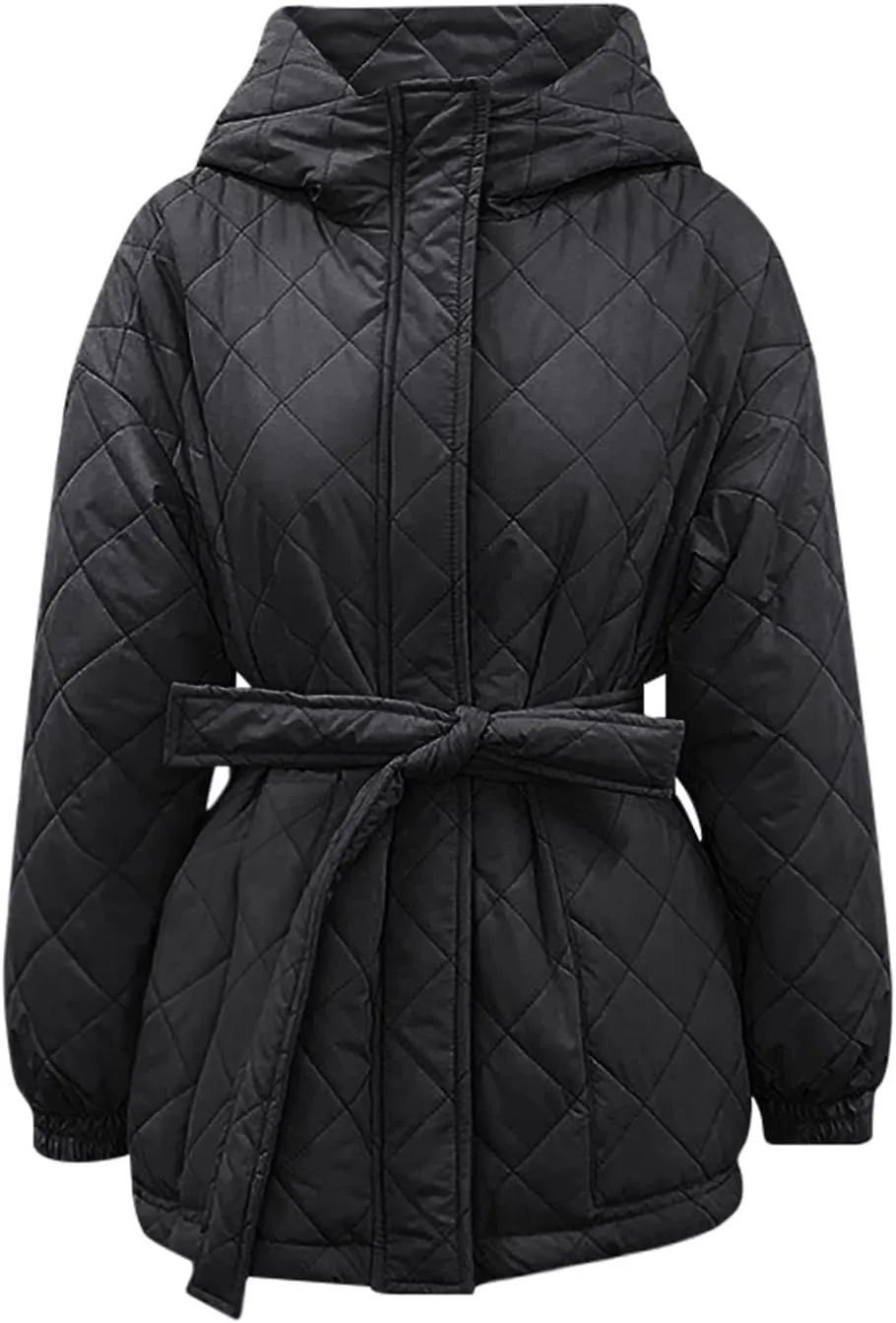XUNRYAN Womens Quilted Lightweight Jackets Fashion Winter Warm Down Coats Puffer Parka Kimono Coat Anoraks Outerwear w Belt