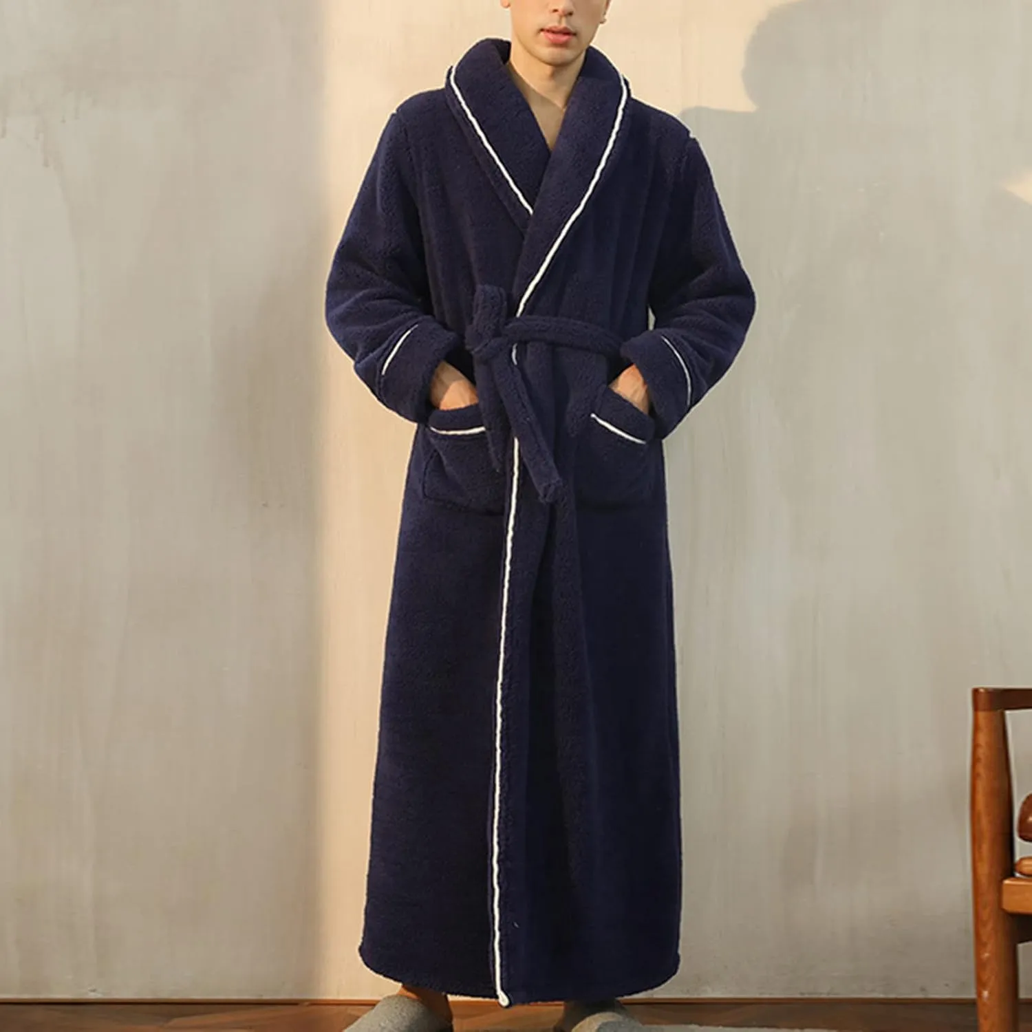 XUNRYAN Womens Robes Thicken Winter Warm Coat Fleece Plush Bathrobes Female Kimono Coat Open Front Cardigans Maxi Long Coat