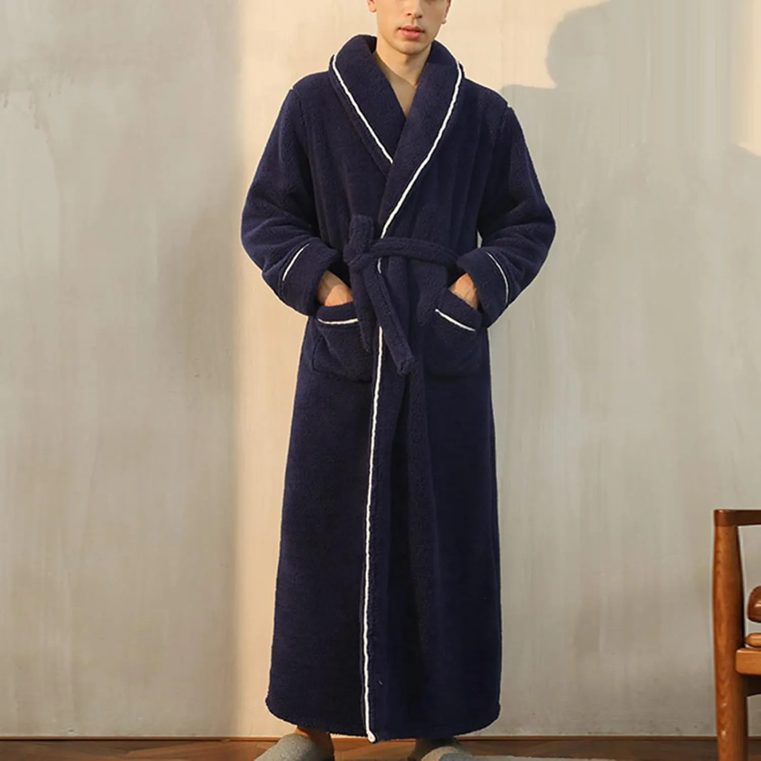 XUNRYAN Womens Robes Thicken Winter Warm Coat Fleece Plush Bathrobes Female Kimono Coat Open Front Cardigans Maxi Long Coat