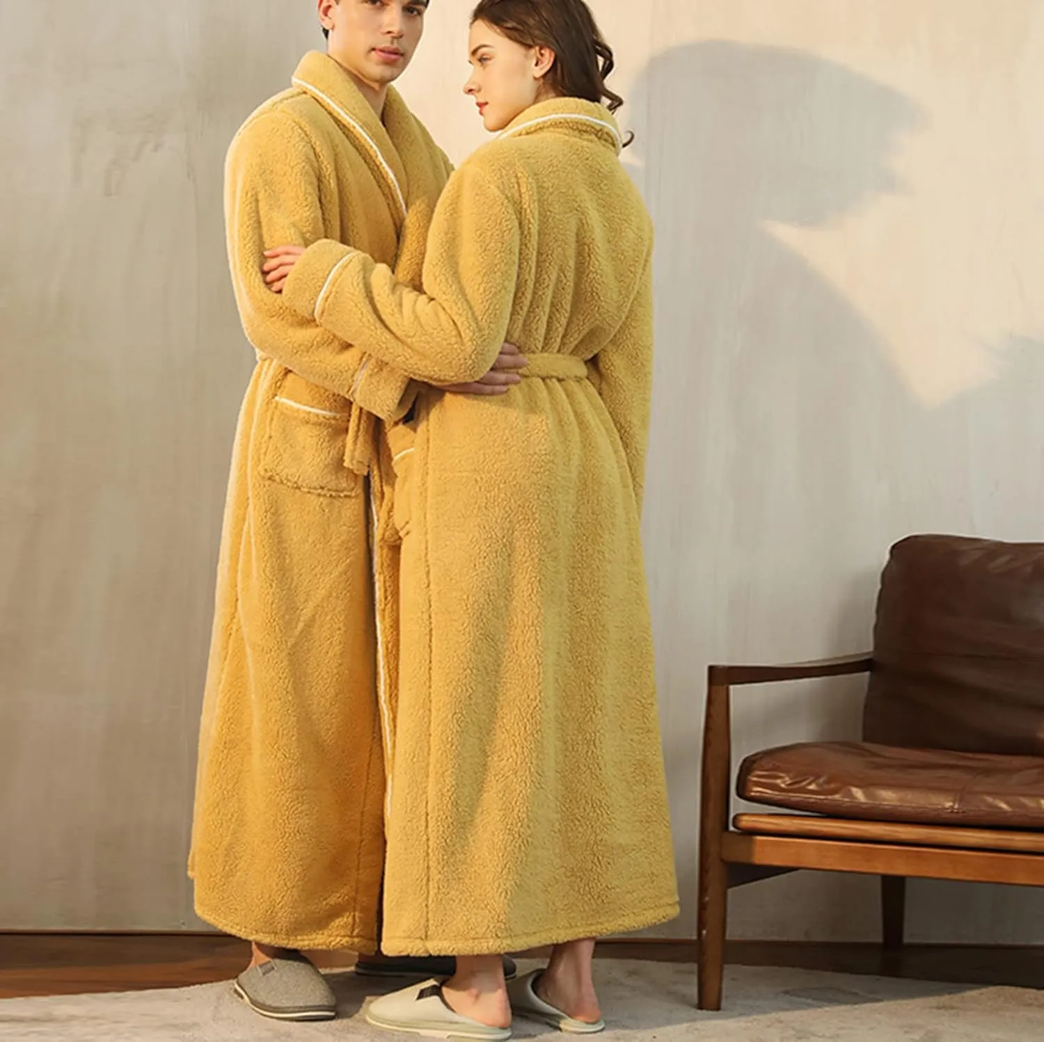 XUNRYAN Womens Robes Thicken Winter Warm Coat Fleece Plush Bathrobes Female Kimono Coat Open Front Cardigans Maxi Long Coat