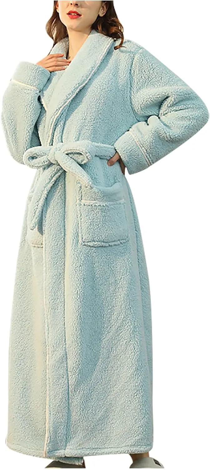 XUNRYAN Womens Robes Thicken Winter Warm Coat Fleece Plush Bathrobes Female Kimono Coat Open Front Cardigans Maxi Long Coat