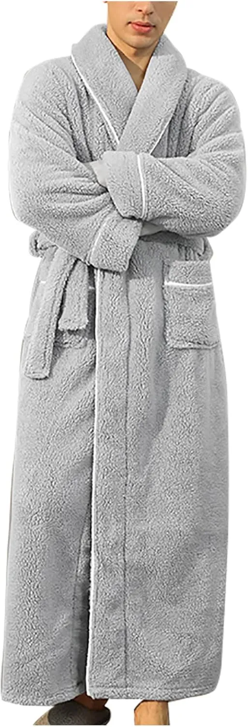 XUNRYAN Womens Robes Thicken Winter Warm Coat Fleece Plush Bathrobes Female Kimono Coat Open Front Cardigans Maxi Long Coat