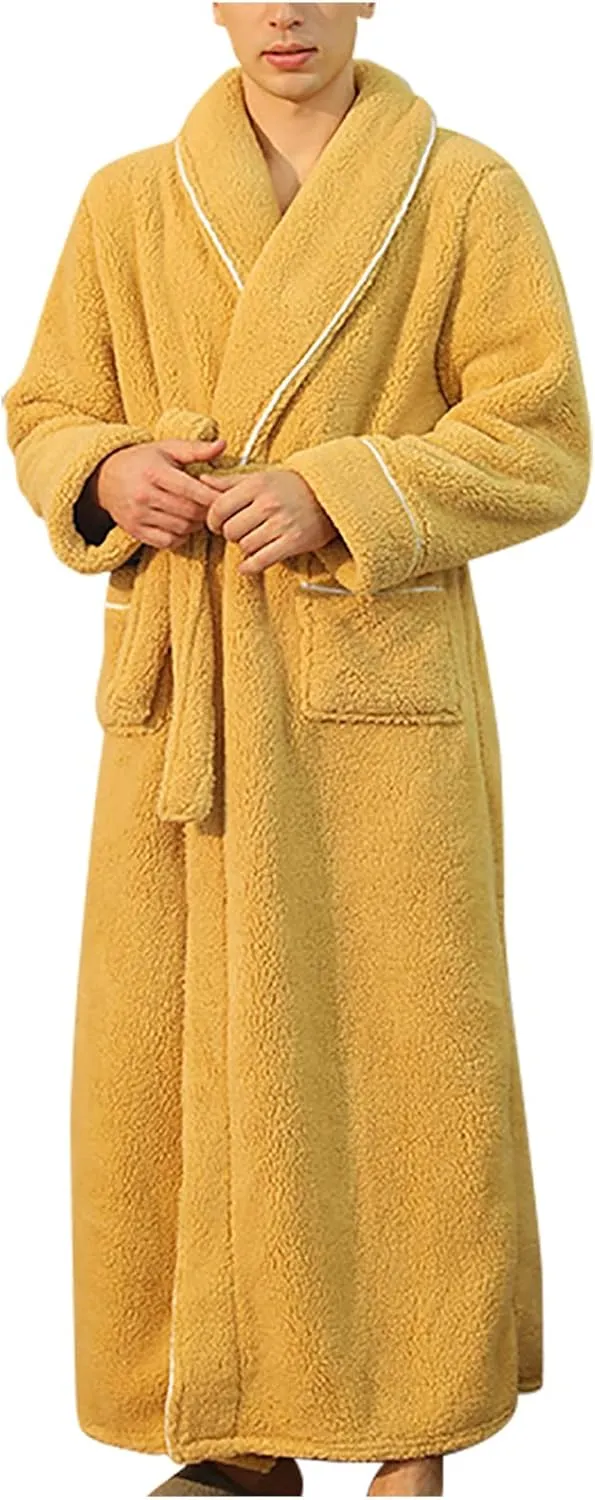 XUNRYAN Womens Robes Thicken Winter Warm Coat Fleece Plush Bathrobes Female Kimono Coat Open Front Cardigans Maxi Long Coat