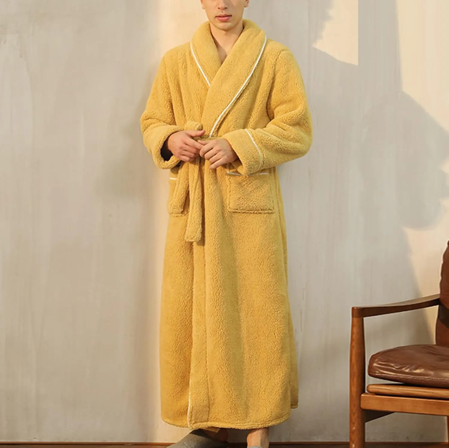 XUNRYAN Womens Robes Thicken Winter Warm Coat Fleece Plush Bathrobes Female Kimono Coat Open Front Cardigans Maxi Long Coat