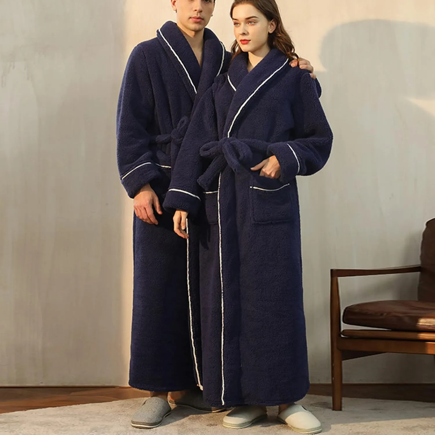 XUNRYAN Womens Robes Thicken Winter Warm Coat Fleece Plush Bathrobes Female Kimono Coat Open Front Cardigans Maxi Long Coat
