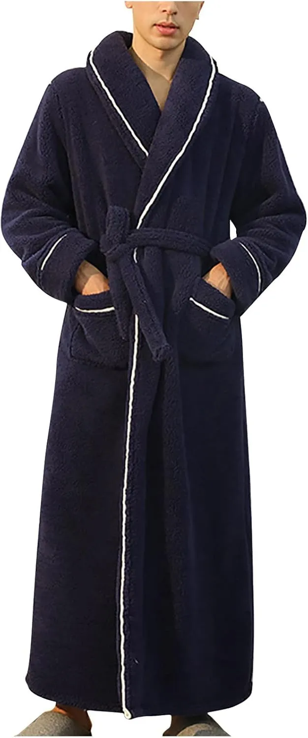 XUNRYAN Womens Robes Thicken Winter Warm Coat Fleece Plush Bathrobes Female Kimono Coat Open Front Cardigans Maxi Long Coat