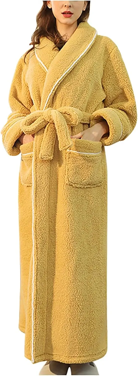 XUNRYAN Womens Robes Thicken Winter Warm Coat Fleece Plush Bathrobes Female Kimono Coat Open Front Cardigans Maxi Long Coat