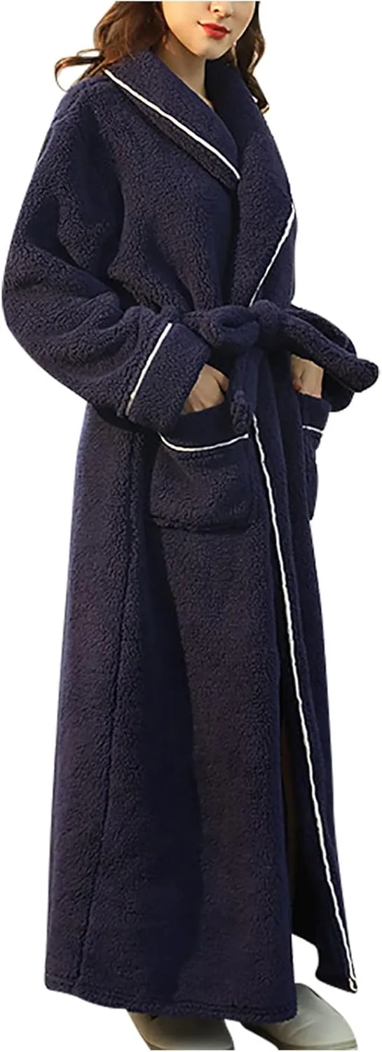 XUNRYAN Womens Robes Thicken Winter Warm Coat Fleece Plush Bathrobes Female Kimono Coat Open Front Cardigans Maxi Long Coat