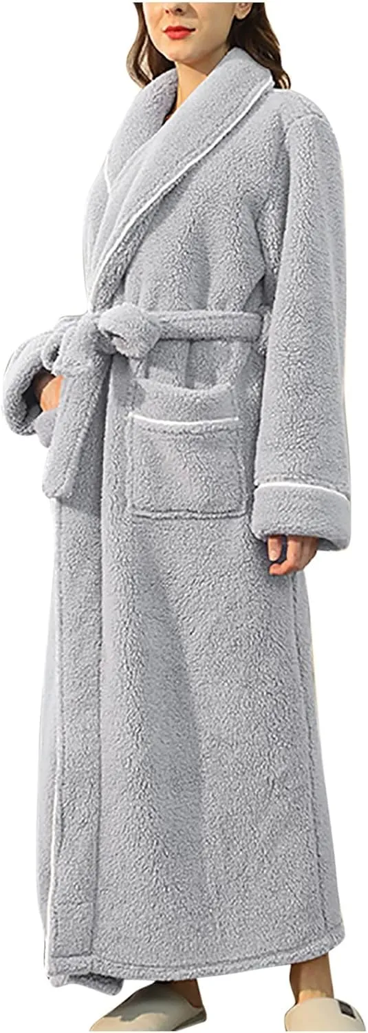 XUNRYAN Womens Robes Thicken Winter Warm Coat Fleece Plush Bathrobes Female Kimono Coat Open Front Cardigans Maxi Long Coat