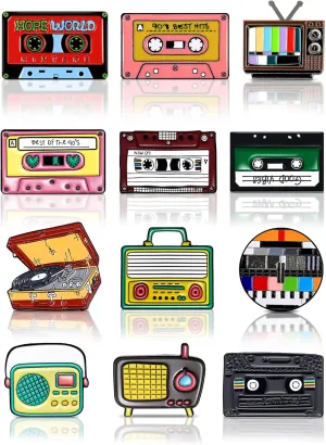 XunYee 12 Pcs 90s Vintage Backpack Pins Enamel Pins for Men Women Jackets Shirts Hat 70s Retro Radio Record Brooches