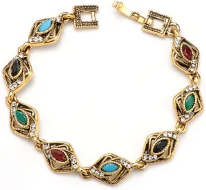 YAZILIND Vintage Color Gemstone Bracelet Bohemian Style Turquoise Bangle Retro Jewelry Women Birthday Gift