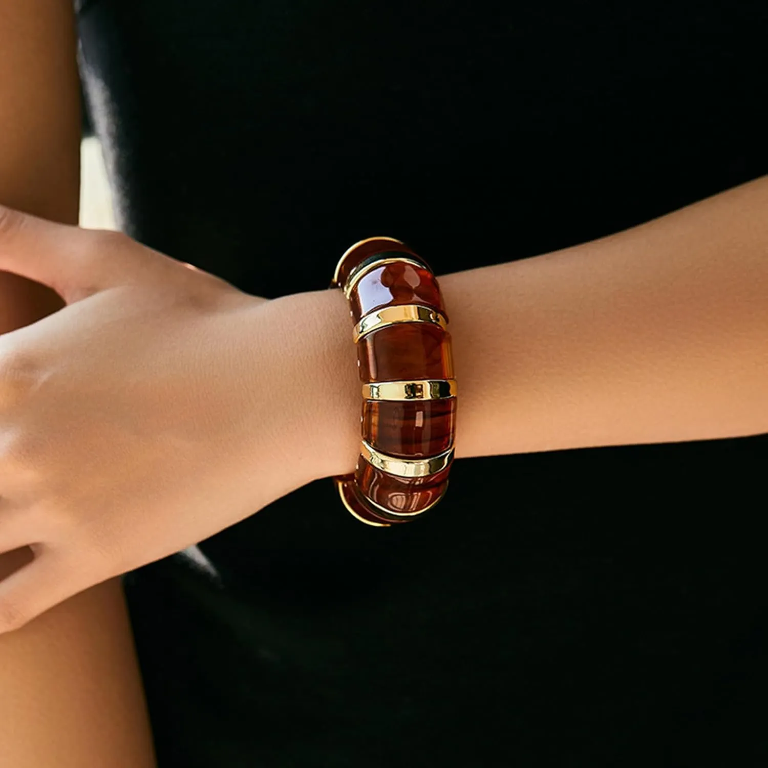 YBMYCM Acrylic Chunky Bangles Bracelets for Women Resin Gold Stackable Stretch Bracelet Wide Wristbands Gift Jewelry