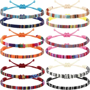 Yinkin 12 Pcs Boho Surfer Ankle Bracelet Unisex Handmade Braided Bracelet Adjustable Beaded Anklets Waterproof Beach Bracelet for Women Men (Cute)