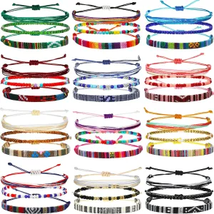 Yinkin 36 Pcs Surfer Bracelets for Men Unisex Valentines Day Gift for Women Men Surf Anklet Sets Beach Handmade Beaded Anklet Colorful Rope Bracelet Bohemia Anklet Chain Boho Jewelry for Adult Teen