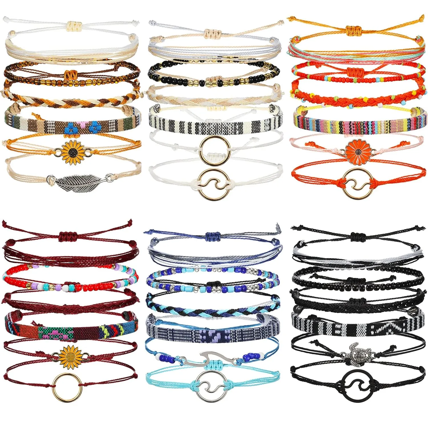 Yinkin 36 Pieces Boho Surfer Bracelet Ankle for Women Waterproof Unisex Ethnic Ankle for Women and Men Handmade Summer Beach Bracelet Jewelry String Rope Ankle Bracelets Gifts