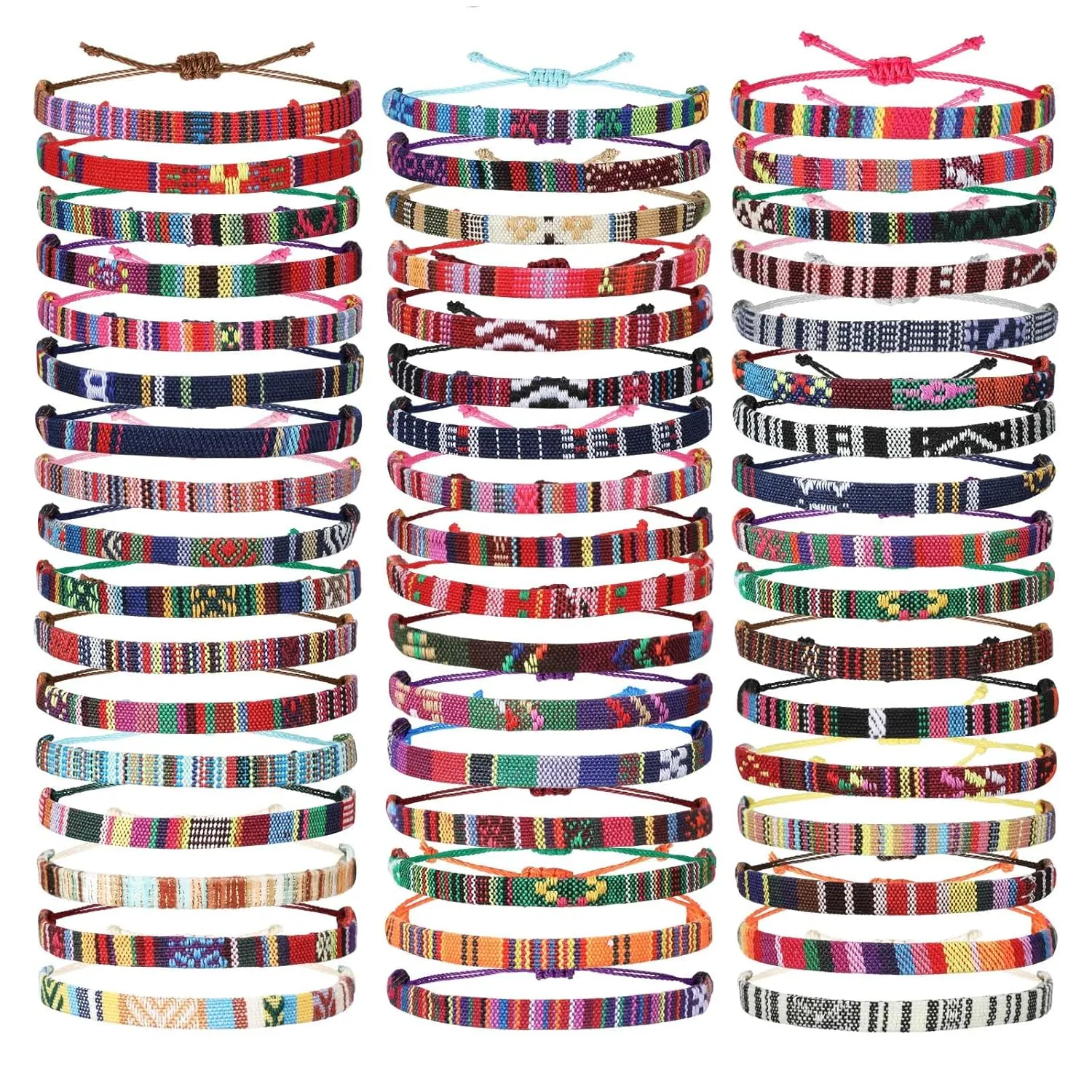Yinkin 50 Pcs Boho Surfer Bracelet for Men Women Summer Beach Anklet Bracelet Waterproof Braided Bracelets Handmade Adjustable Bracelets Colorful Thin String Rope Jewelry for Festival Accessories