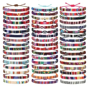 Yinkin 50 Pcs Boho Surfer Bracelet for Men Women Summer Beach Anklet Bracelet Waterproof Braided Bracelets Handmade Adjustable Bracelets Colorful Thin String Rope Jewelry for Festival Accessories
