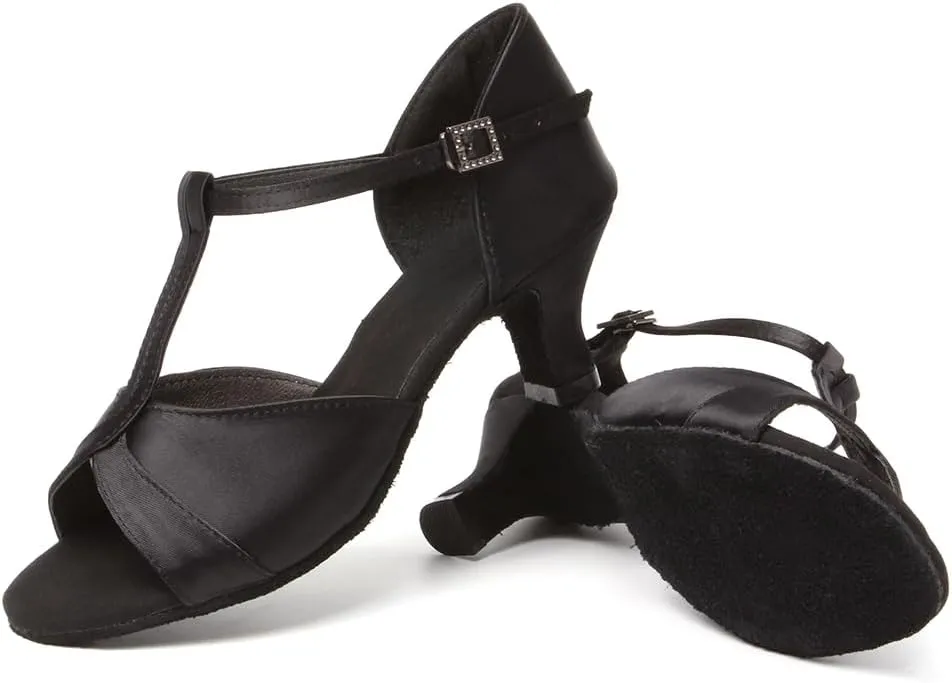 YKXLM Latin Ballroom Dance Shoes Women Salsa Tango Performance T-Strap Bachata Dancing Shoes