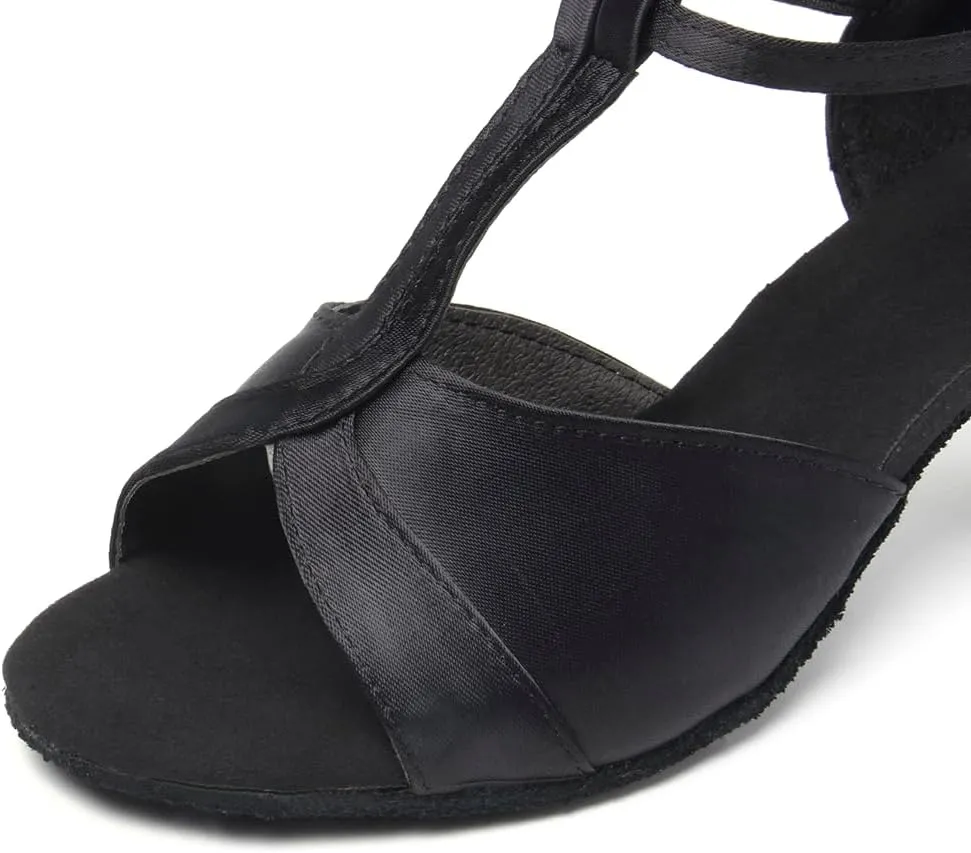YKXLM Latin Ballroom Dance Shoes Women Salsa Tango Performance T-Strap Bachata Dancing Shoes