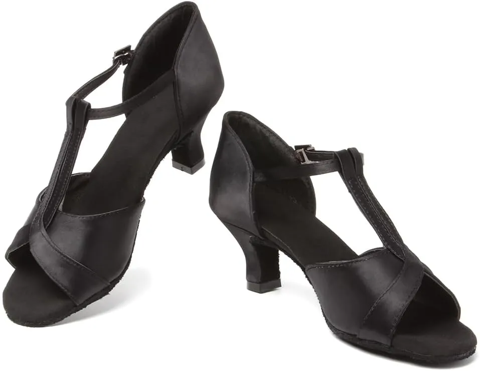 YKXLM Latin Ballroom Dance Shoes Women Salsa Tango Performance T-Strap Bachata Dancing Shoes