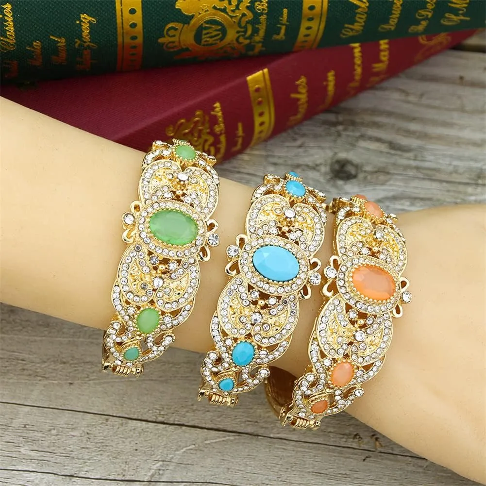 Youllyuu Gold Color Morocco Crystal Bangle Bracelet For Women Wedding Bride Jewelry Arabic Cuff Bracelet