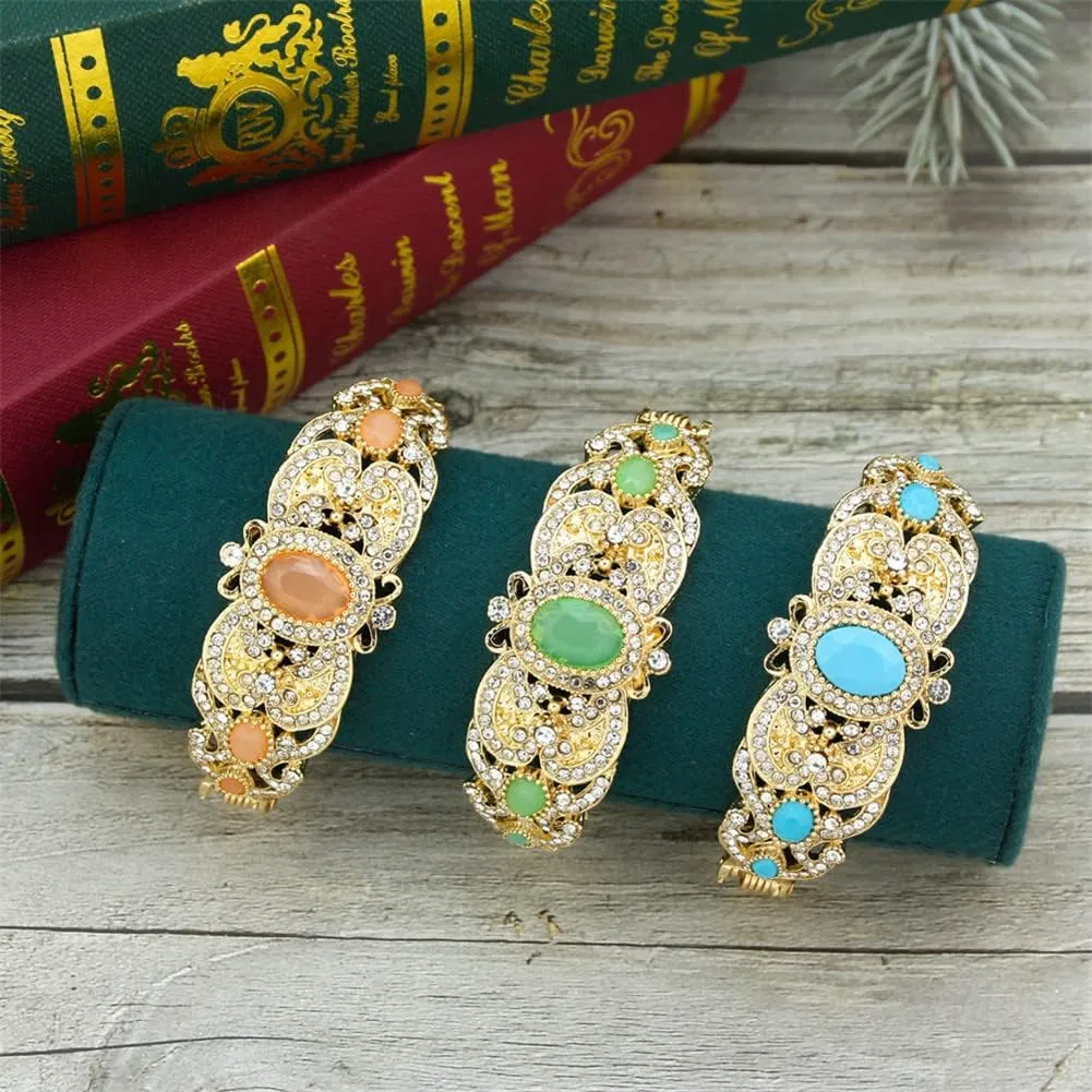 Youllyuu Gold Color Morocco Crystal Bangle Bracelet For Women Wedding Bride Jewelry Arabic Cuff Bracelet